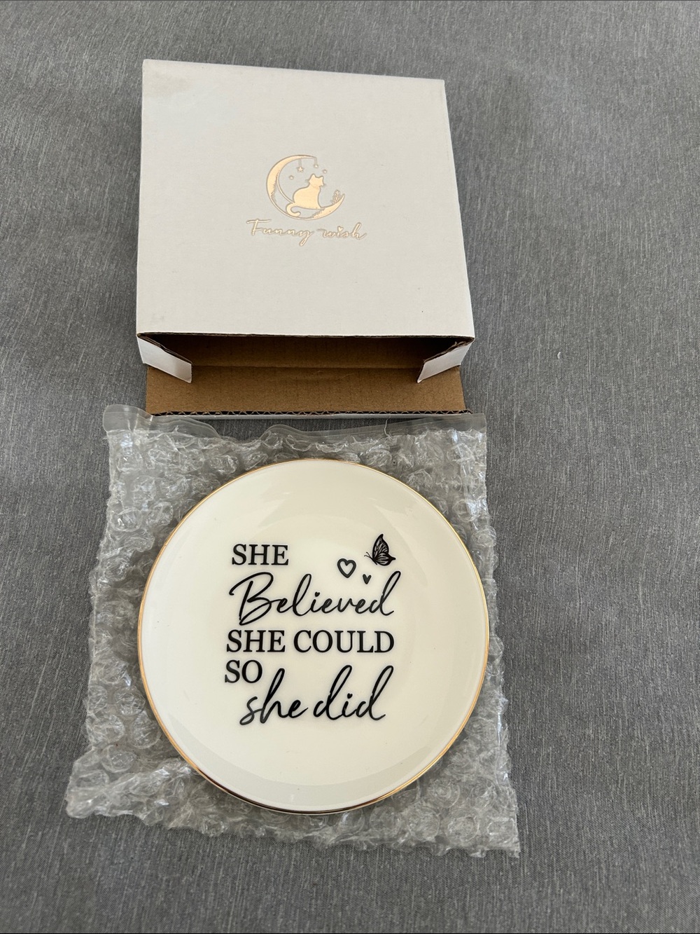 She Believed She Could So She Did Trinket Dish - Cream with Gold Rim